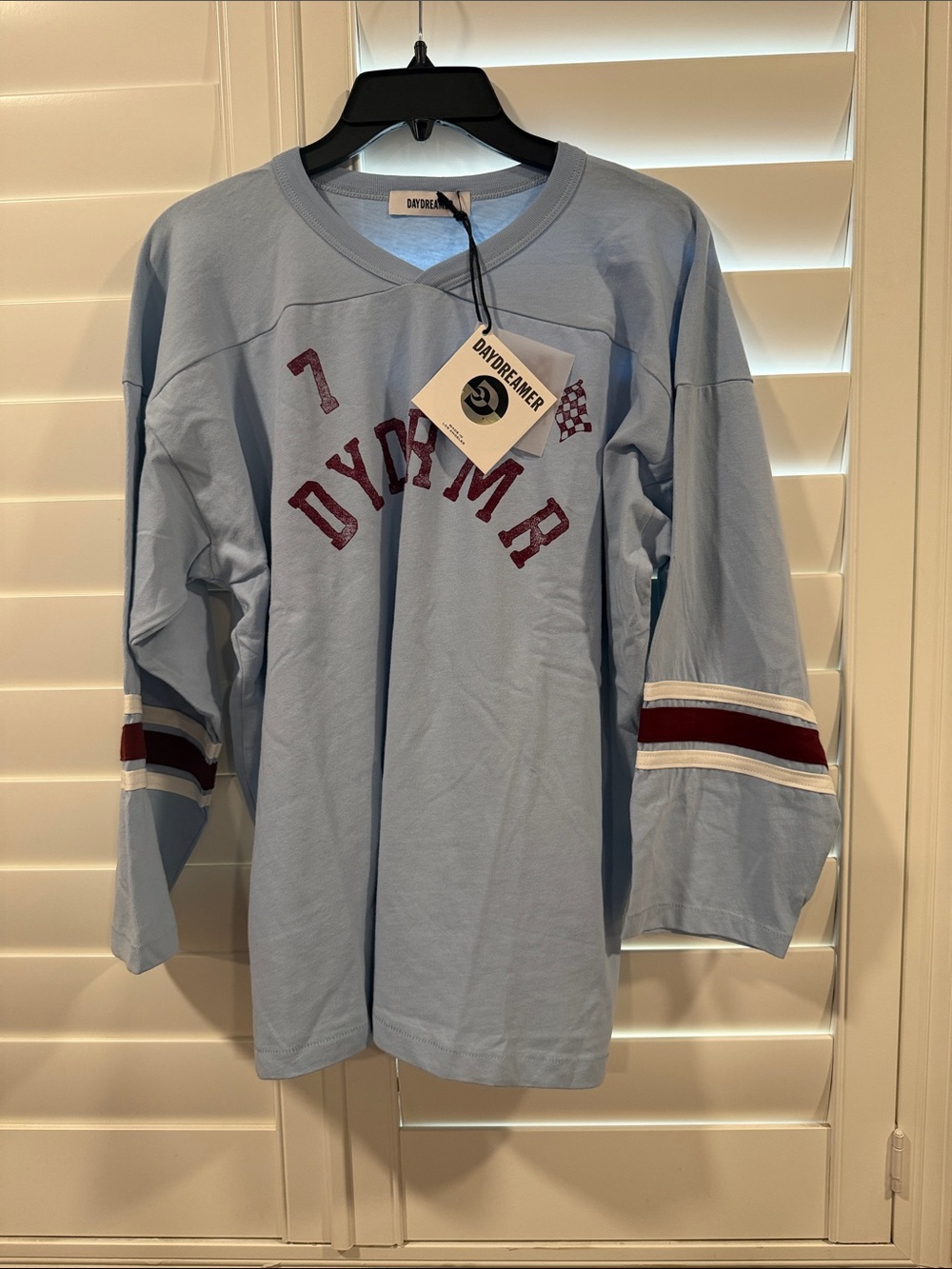 Daydreamer Sky Blue Football Jersey with Burgundy Stripes